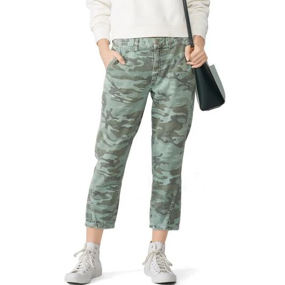 AMO Denim Womens green camo slouch trousers Pants jeans Baggy SIZE 27 cropped